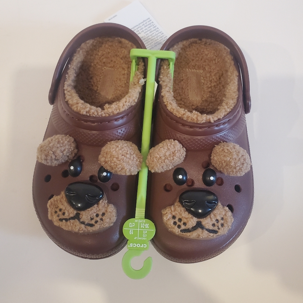 New Crocs Classic Lined I Am Brown Bear Clogs Kids Size 13